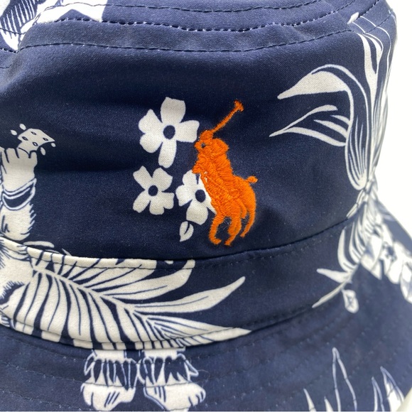 Polo Ralph Lauren Hawaiian Bear Ukulele Floral Orange Pony Bucket Hat Blue L/XL - Picture 4 of 8